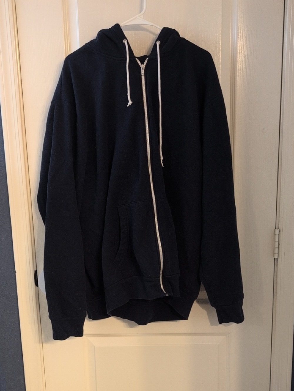 Old Navy Men's Navy Zip-Up Hoodie with White Drawstrings XXXL
